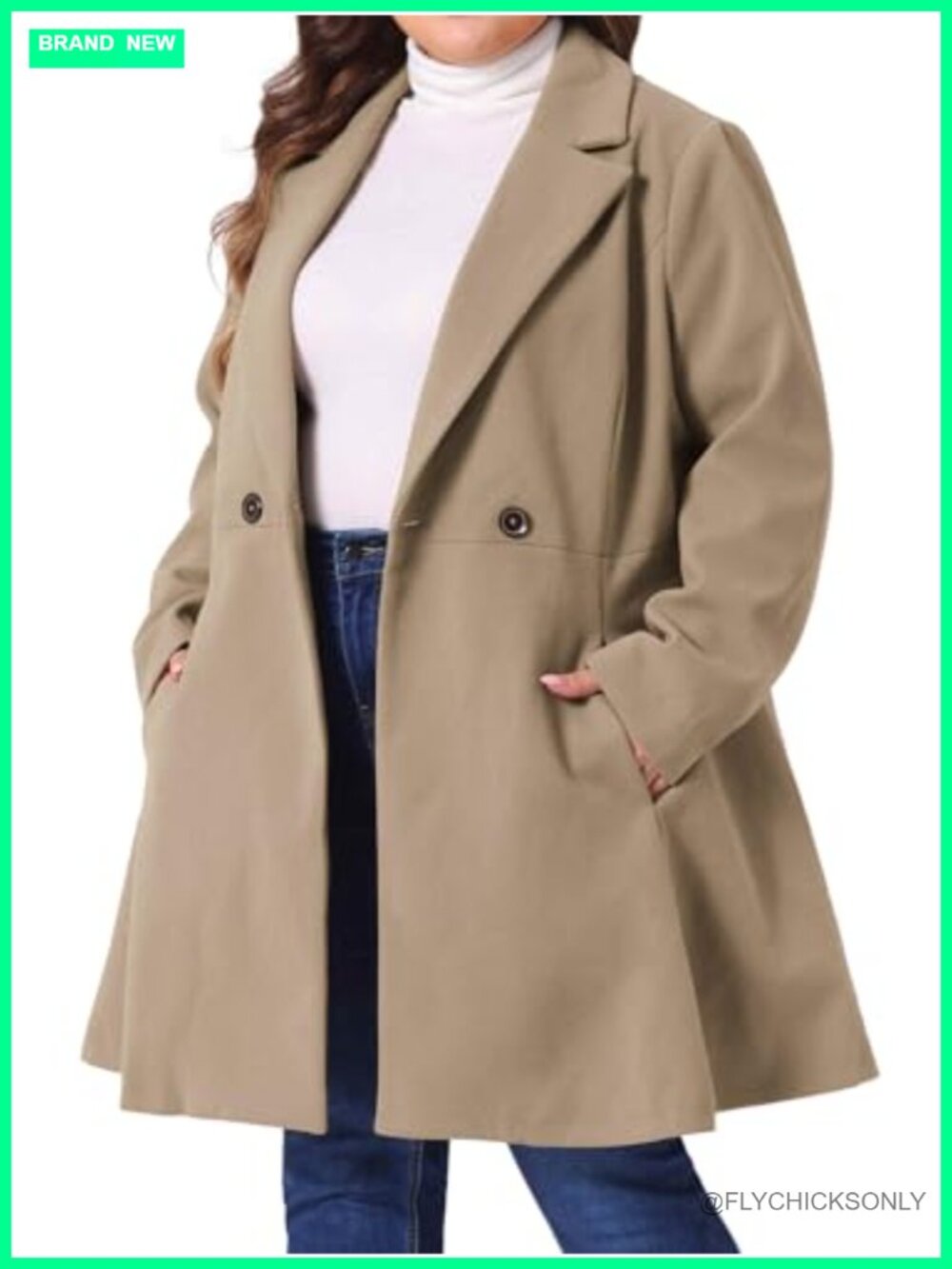 Plus Size Peacoat A-Line Long Trench Coat Notch Lapel